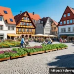 Home 21 커뮤니티 기반의 기후 행동 계획 - **Prompt:** A vibrant, bustling scene in a picturesque German town square on a sunny day. In the for...