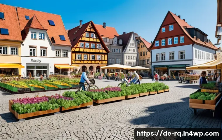 커뮤니티 기반의 기후 행동 계획 - **Prompt:** A vibrant, bustling scene in a picturesque German town square on a sunny day. In the for...