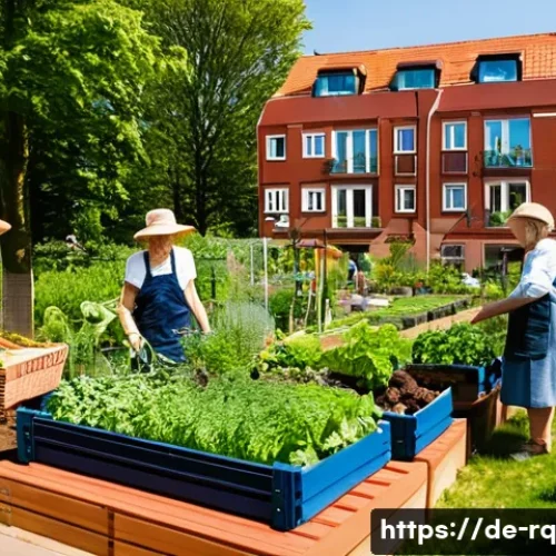 Home 32 회복력 있는 지역사회를 위한 공동체 프로그램 - **Prompt:** A bustling community garden in an urban German neighborhood, bathed in warm afternoon su...