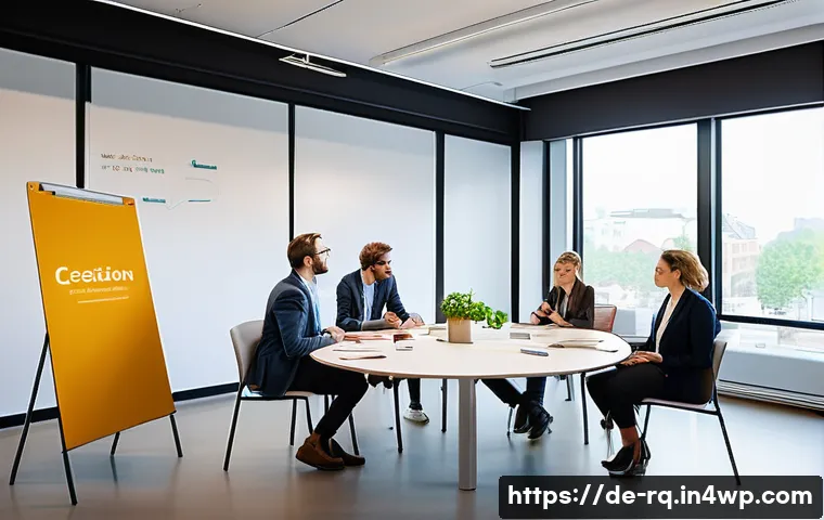 기후 회복력 커뮤니티의 기업 참여 모델 - A dynamic corporate co-creation workshop scene set in a modern German urban community center, featur...