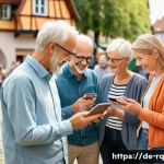 Home 18 회복력 있는 커뮤니티 설계를 위한 연구 및 개발 - A vibrant community scene in a small German town, showing diverse people of different ages and backg...