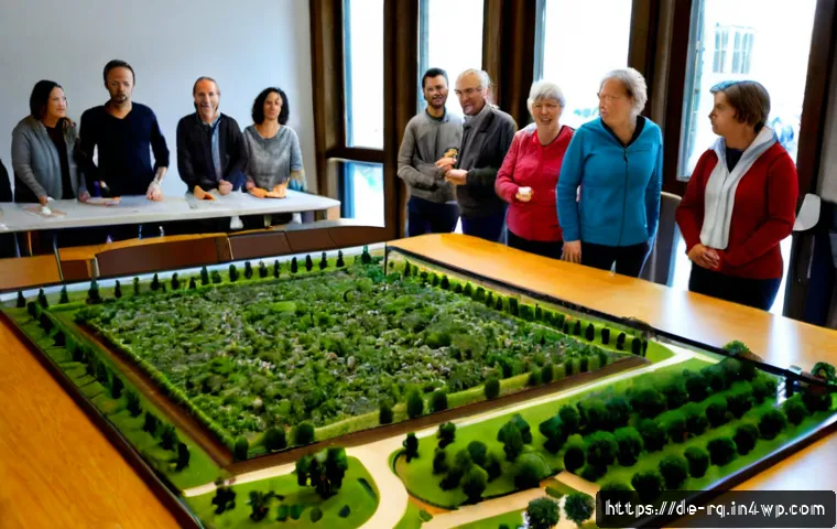회복력 있는 커뮤니티 설계를 위한 사례 연구 - Photorealistic community resilience workshop in a modern German town hall, diverse adult residents a...