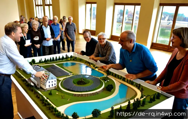 기후 회복력 증진을 위한 정책 제안 - Photorealistic civic policy workshop in a modern German town hall, diverse adult residents, an urban...
